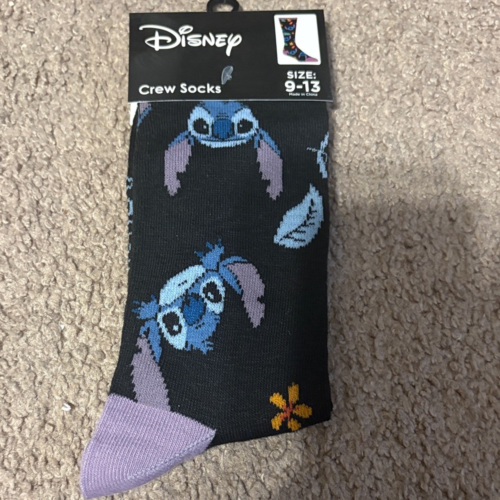 Disney Black and Blue Stitch Crew Socks